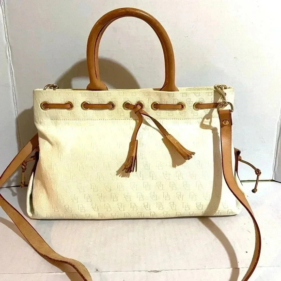 Dooney Bourke white canvas leather satchel handbag - Picture 1 of 15